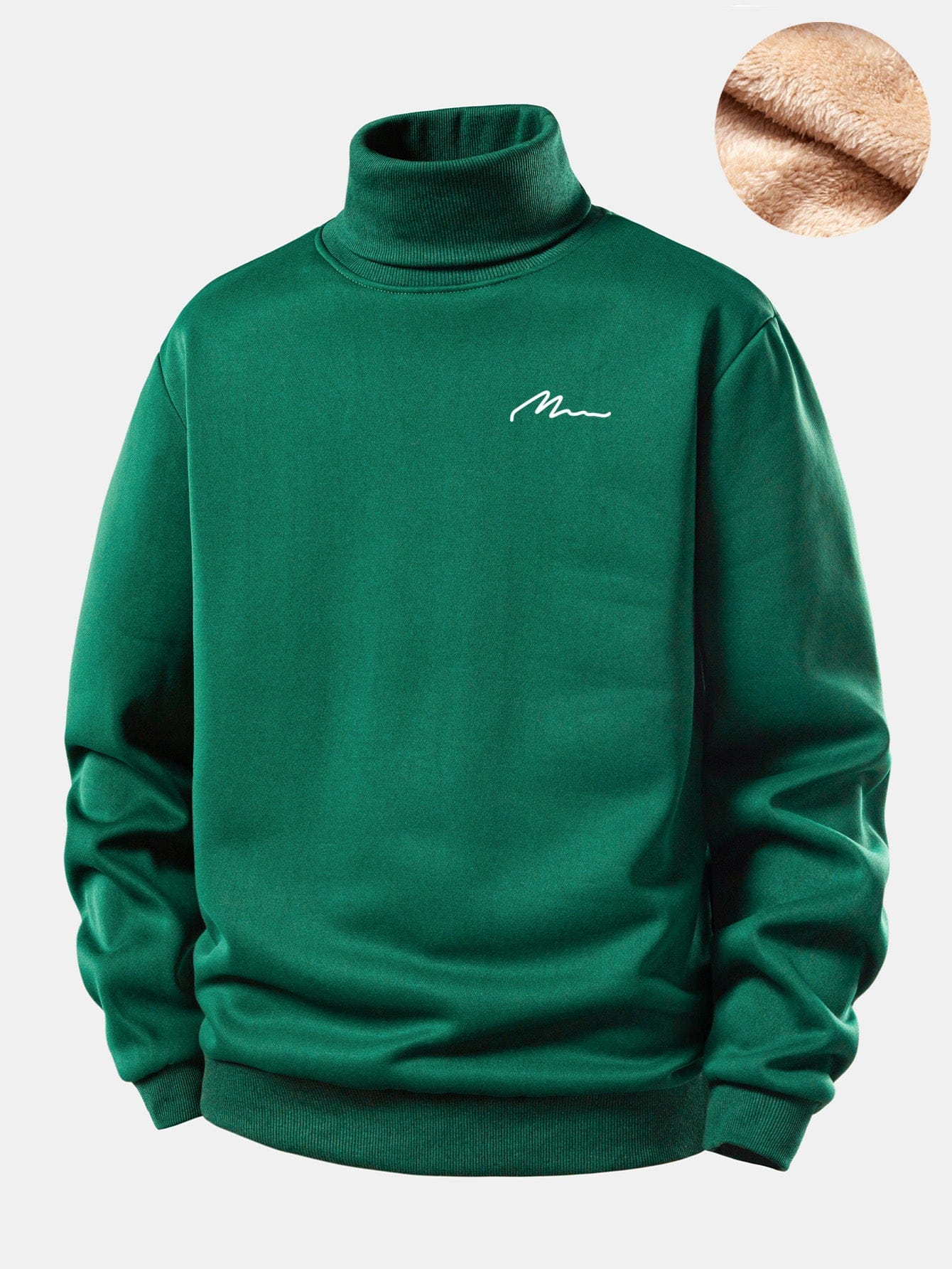 Velira Sweatshirts Tamsiai žalia / S Vyrų Print Teddy Fleece Pamušalu Kaklo Megztinis