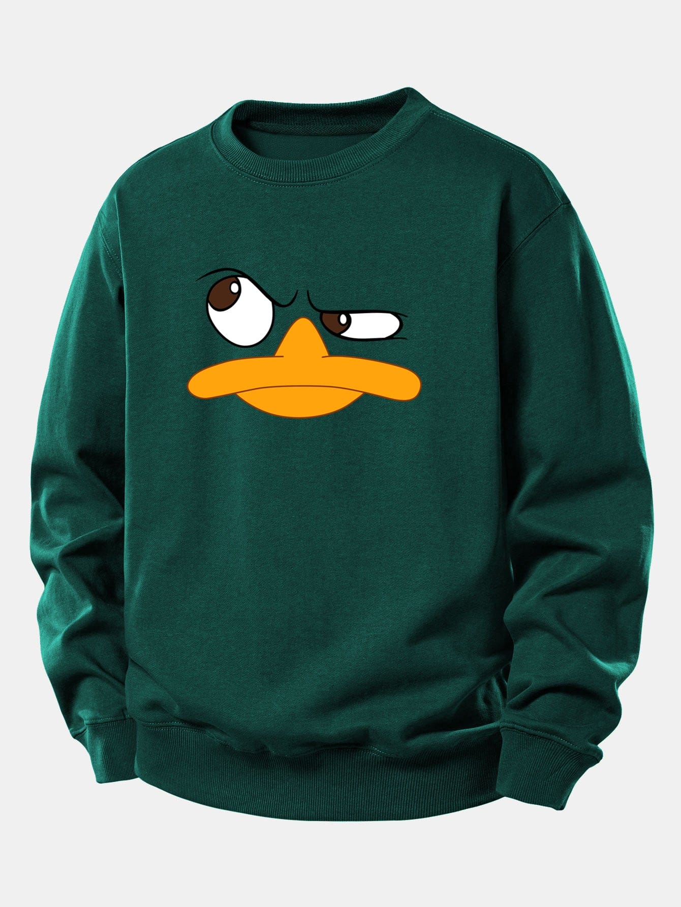 Velira Sweatshirts Tamsiai žalia / XS Emotikonų antis spauda laisvo kirpimo džemperis