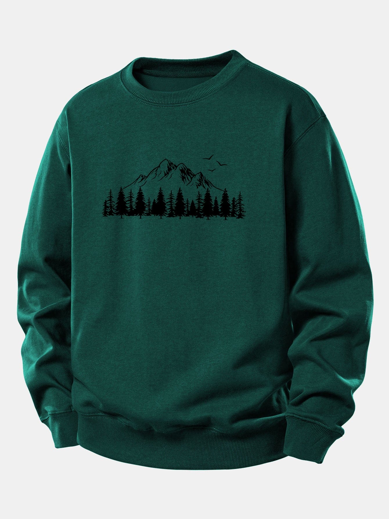 Velira Sweatshirts Tamsiai žalia / XS Kalnų gamtos spauda laisvo kirpimo džemperis