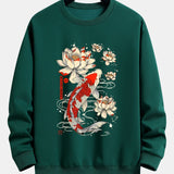 Velira Sweatshirts tamsiai žalia / XS Koi žuvies lotoso rašto laisvas fit džemperis