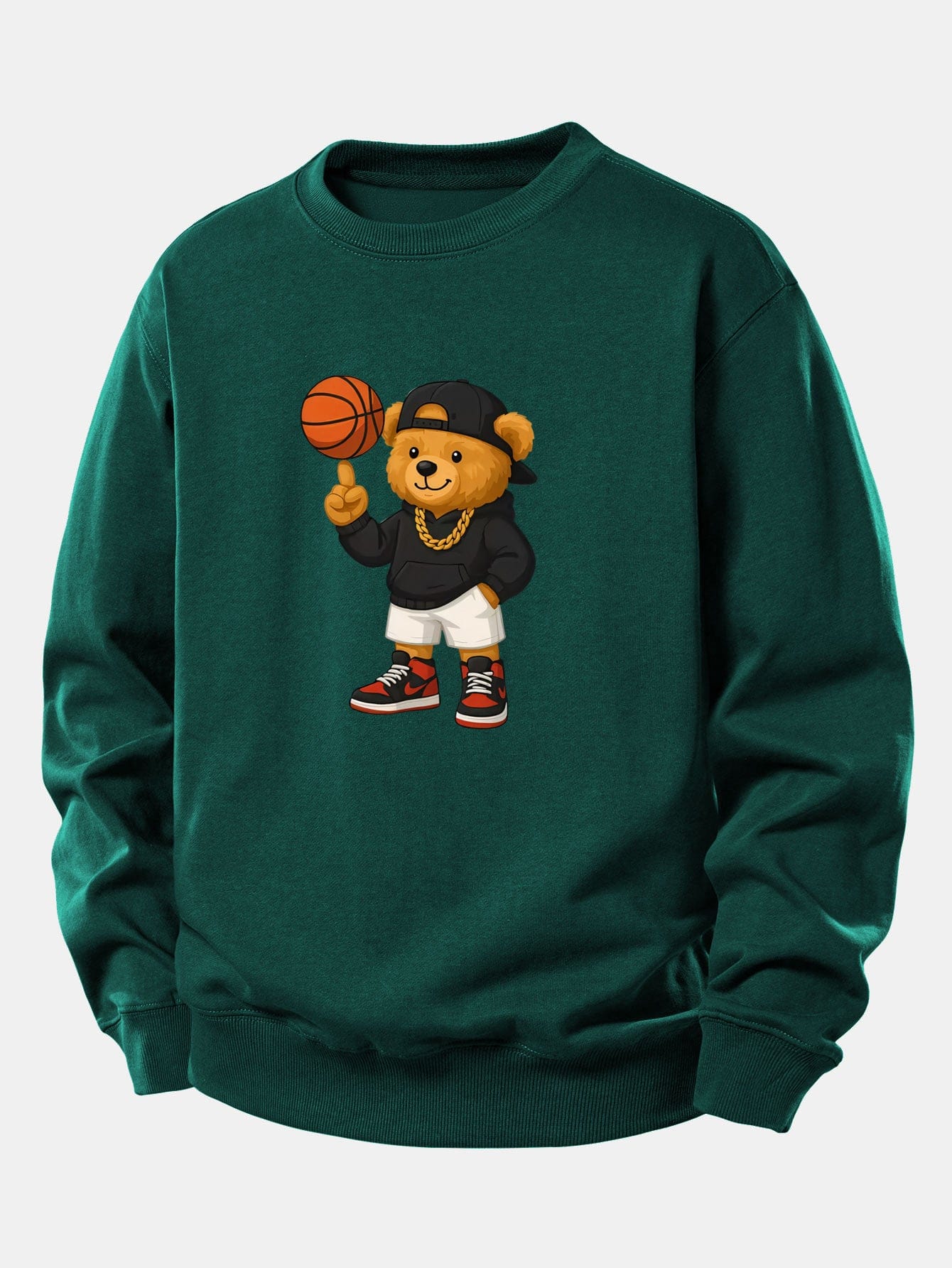 Velira Sweatshirts Tamsiai žalia / XS Krepšinio Meškos Spauda Laisvalaikio Palaidinė