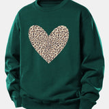 Velira Sweatshirts Tamsiai žalia / XS Leopardų širdies raštas laisvo kirpimo džemperis
