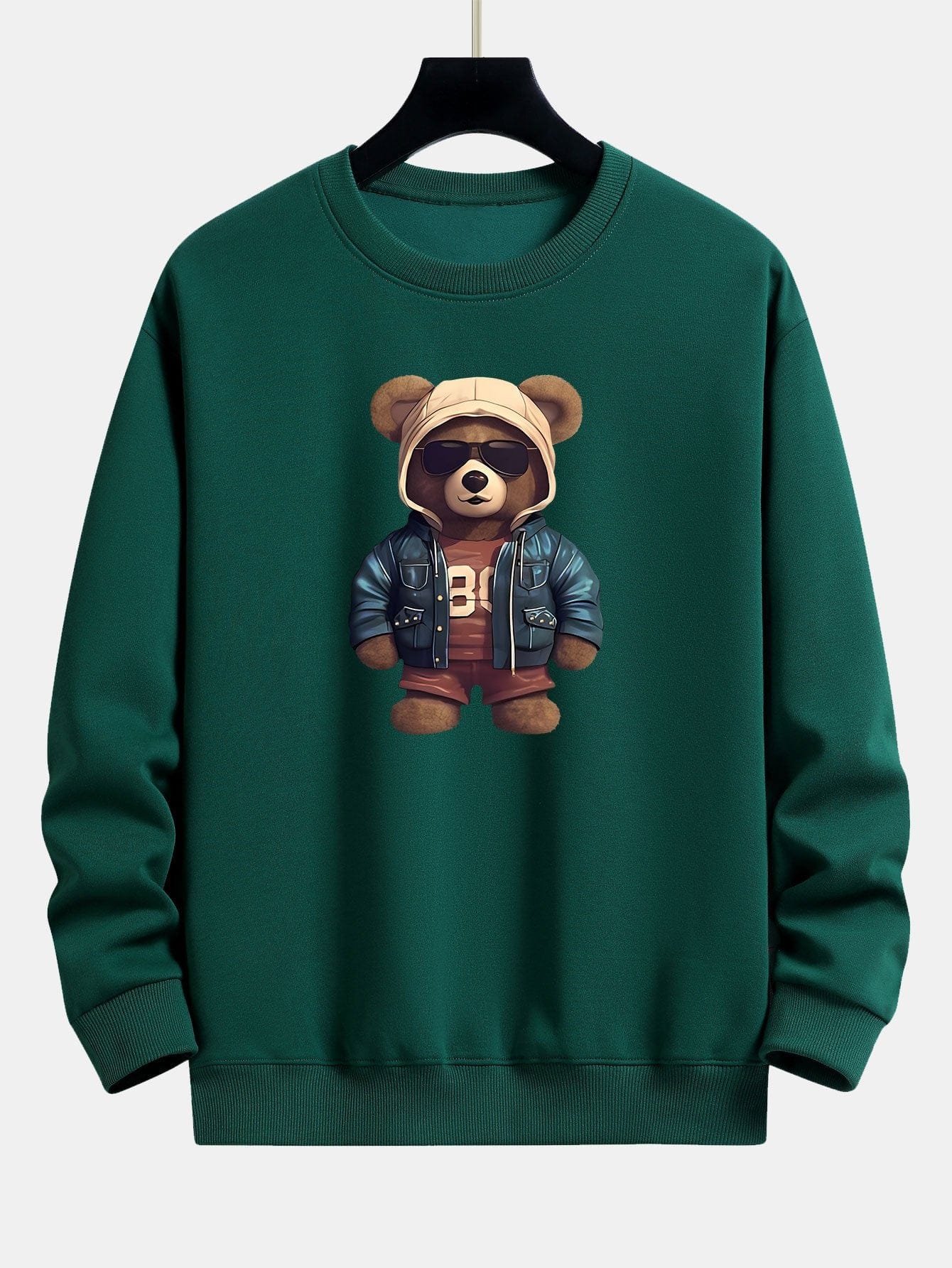 Velira Sweatshirts tamsiai žalia / XS Lokys Odinėje Striukėje Spauda Laisvas Švarkas