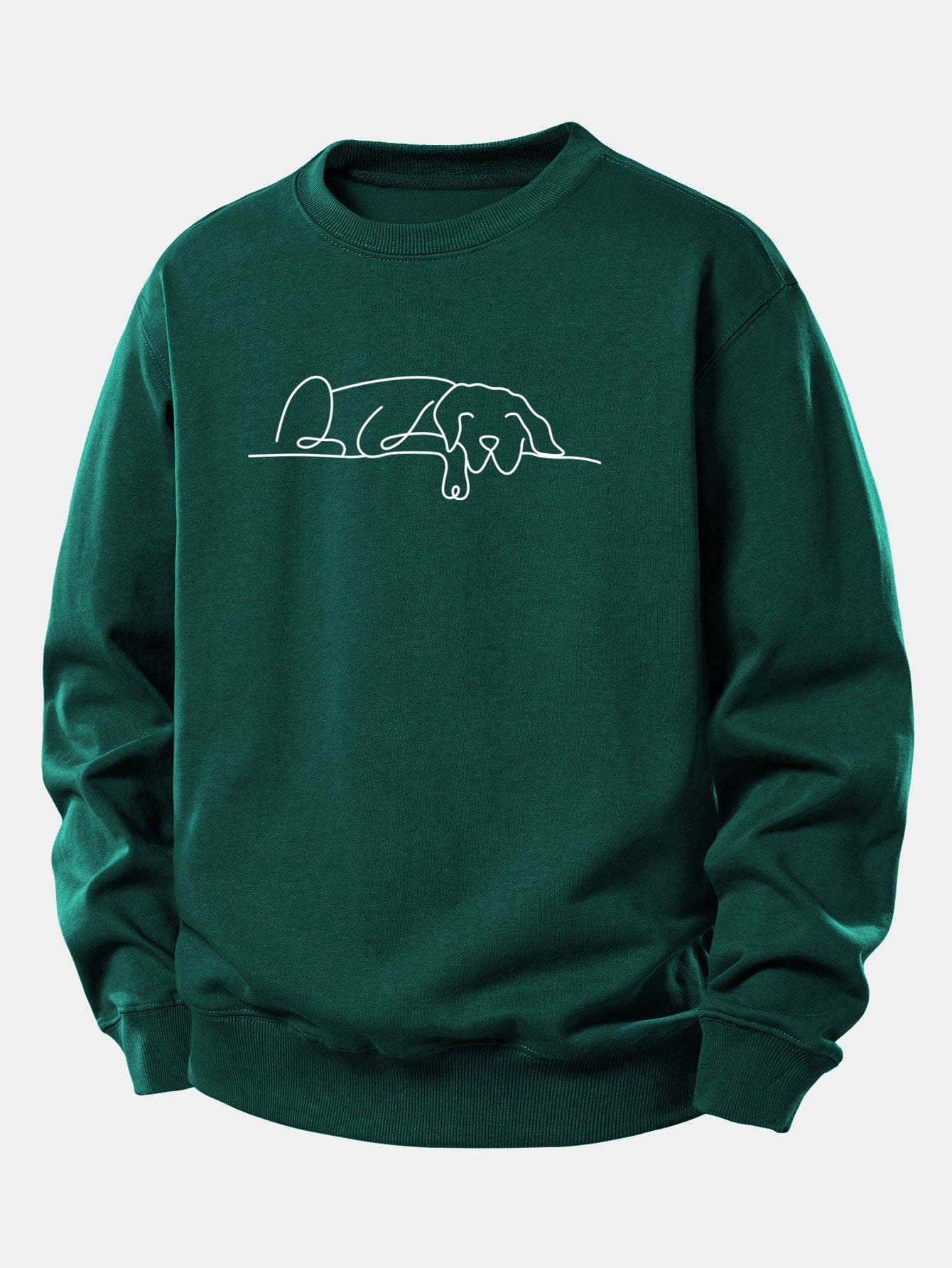 Velira Sweatshirts Tamsiai žalia / XS Miegantis Šuo Linijos Spauda Laisvas Fit Megztinis