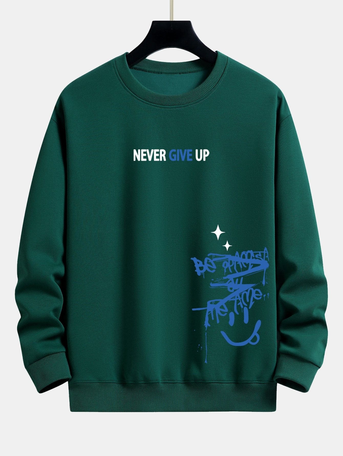 Velira Sweatshirts tamsiai žalia / XS Niekuomet nepasiduok Šypsenėlės Spauda Laisvo Kirpimo Megztinis