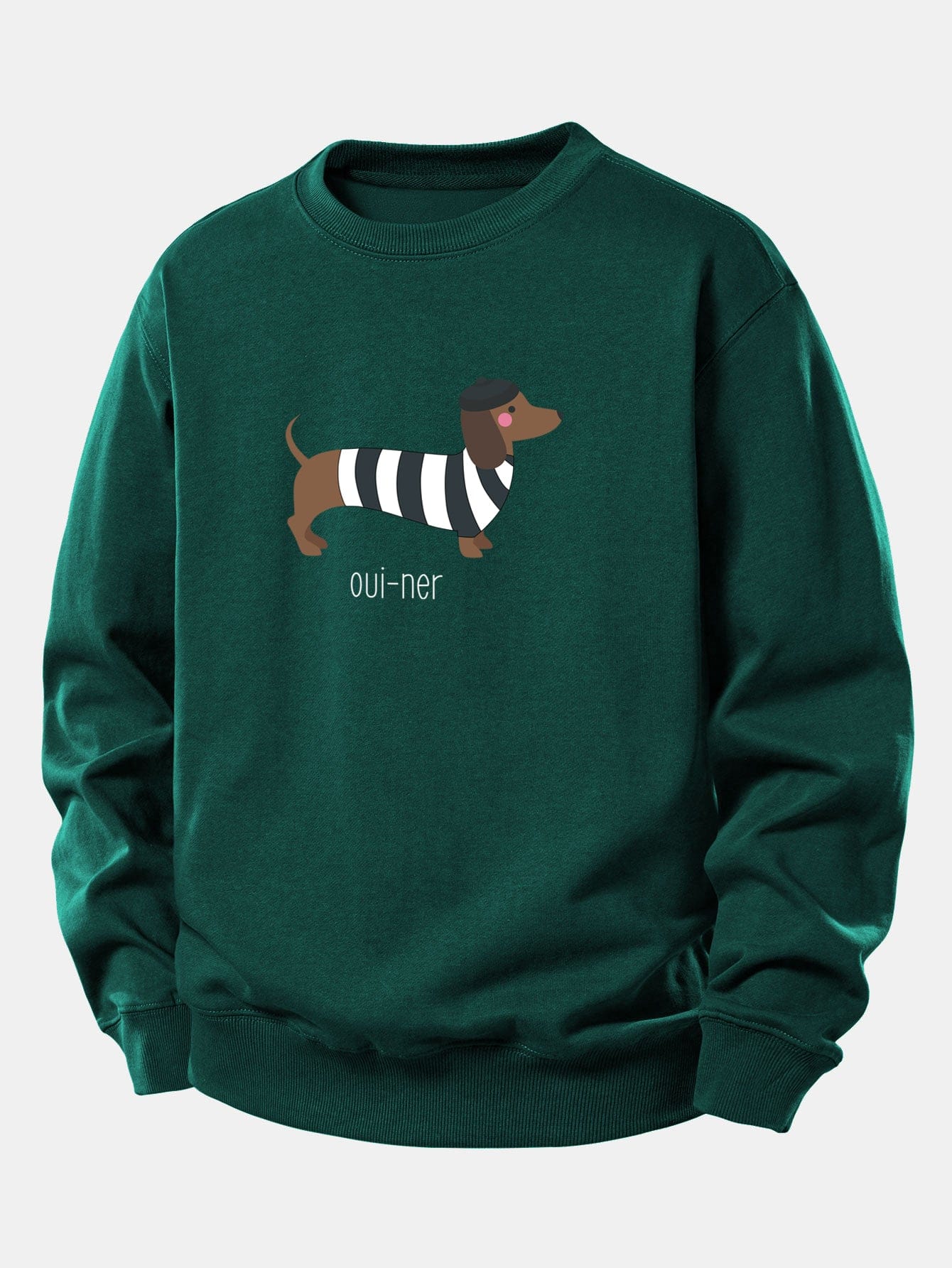 Velira Sweatshirts Tamsiai žalia / XS Prancūzų taksų spauda laisvo kirpimo džemperis
