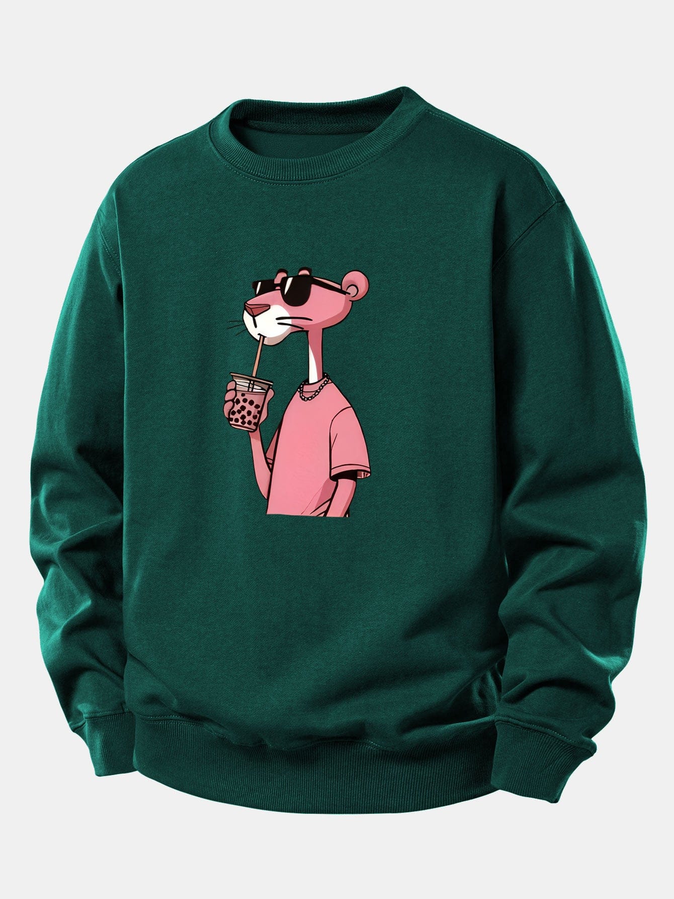 Velira Sweatshirts Tamsiai žalia / XS Rožinė Pantera Spauda Laisva Fit Džemperis