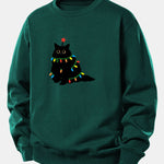 Velira Sweatshirts Tamsiai žalia / XS Spalvinga Lengva Juoda Katė Spauda Laisvas Fit Megztinis