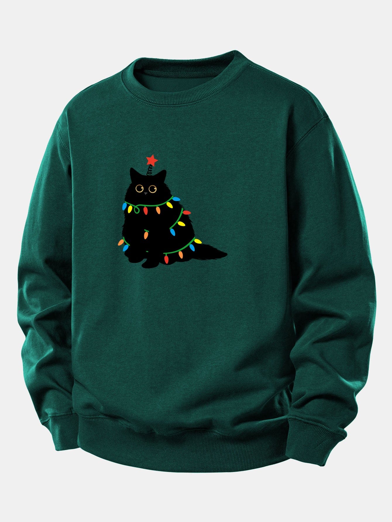 Velira Sweatshirts Tamsiai žalia / XS Spalvinga Lengva Juoda Katė Spauda Laisvas Fit Megztinis