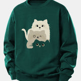 Velira Sweatshirts Tamsiai žalia / XS Trys Katės Spauda Laisvo Pjūvio Džemperis