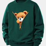 Velira Sweatshirts Tamsiai žalia / XS Užtrauktuko meškiuko spauda laisvo kirpimo džemperis