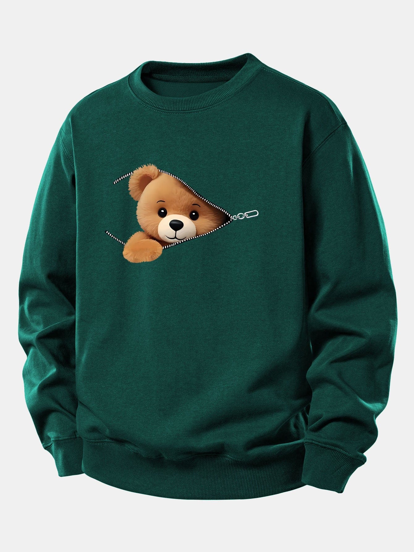 Velira Sweatshirts Tamsiai žalia / XS Užtrauktuko Meškos Rašto Laisvalaikio Džemperis