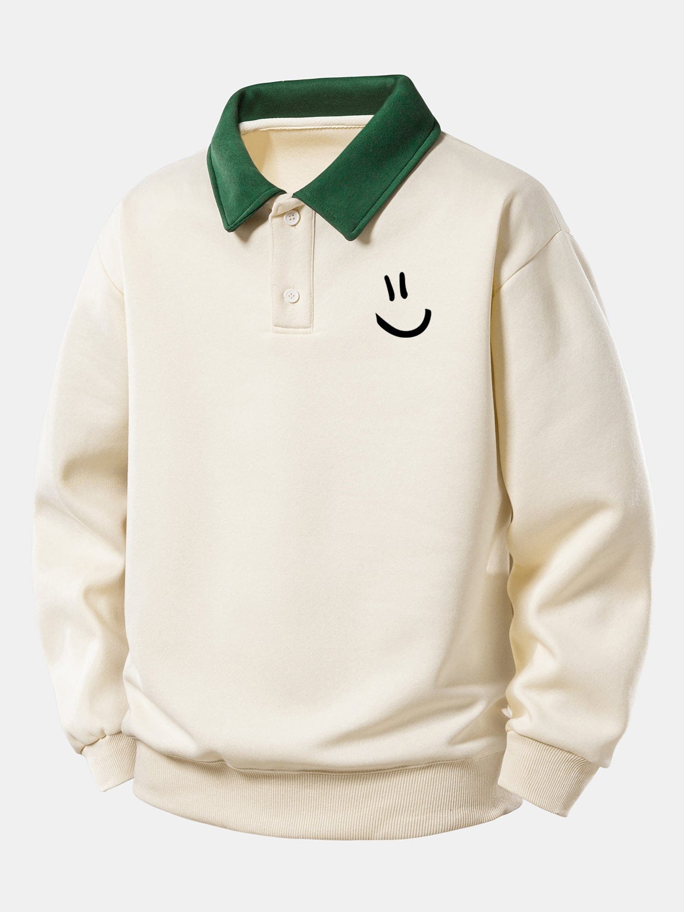 Velira Sweatshirts Žalia / XS Atsipalaidavusio kirpimo šypsenėlės printo kontrastingas polo džemperis