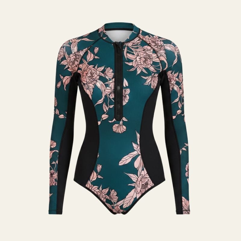 Velira Swim & Resort Wear Tamsiai Žalia / S Isla Zip-Front Ilgomis Rankovėmis Vieno Vnt Maudymosi Kostiumėlis
