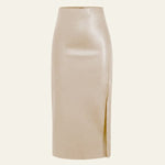 Velira Trousers & Bottoms Women Bežinė / S Monako odinė midi sijonas su šoniniu įpjovimu