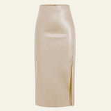 Velira Trousers & Bottoms Women Bežinė / S Monako odinė midi sijonas su šoniniu įpjovimu