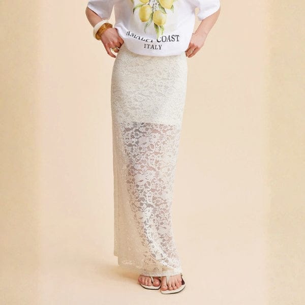 Velira Trousers & Bottoms Women Bežinė / XS Amalfi gėlių nėrinių maksi sijonas