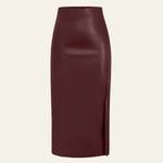 Velira Trousers & Bottoms Women Bordo / S Monako odinė midi sijonas su šoniniu įpjovimu