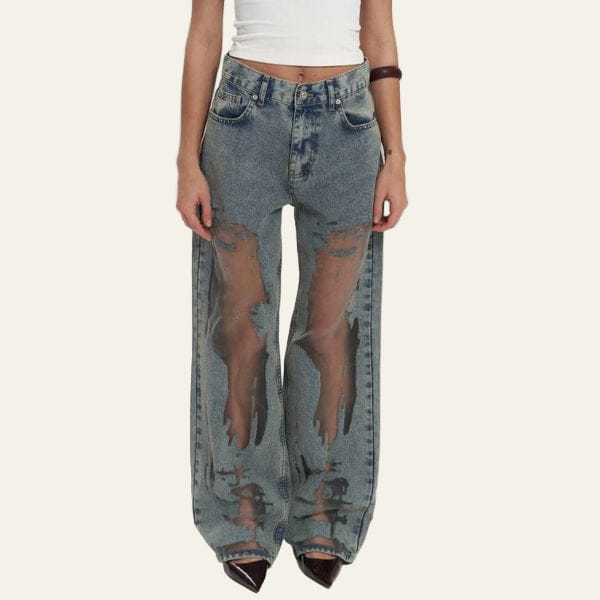Velira Trousers & Bottoms Women Džinsinis / S Milan Mesh-Panel Aukšto Liemens Džinsai