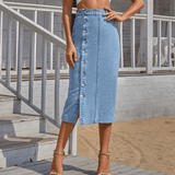 Velira Trousers & Bottoms Women Džinsinis / XS Riviera Džinsinė Midi Sijonas Su Mygtukais