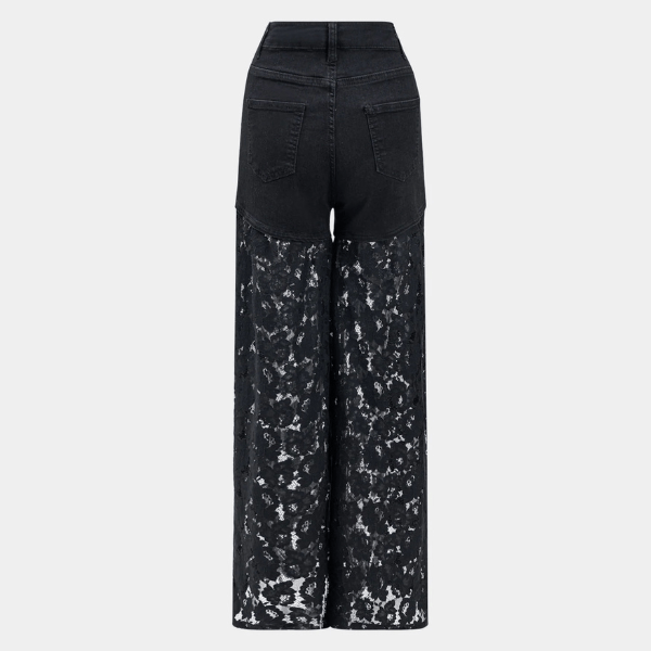 Velira Trousers & Bottoms Women Evanijos džinsai su nėrinių detalėmis, aukštu liemeniu