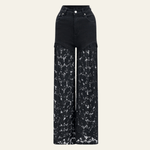 Velira Trousers & Bottoms Women Juoda / S Evanijos džinsai su nėrinių detalėmis, aukštu liemeniu