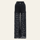 Velira Trousers & Bottoms Women Juoda / S Evanijos džinsai su nėrinių detalėmis, aukštu liemeniu