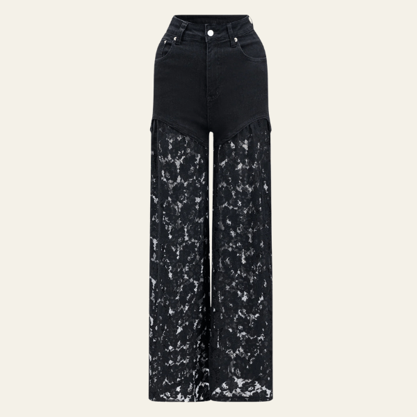 Velira Trousers & Bottoms Women Juoda / S Evanijos džinsai su nėrinių detalėmis, aukštu liemeniu