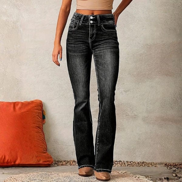 Velira Trousers & Bottoms Women Juoda / S Malibu Dvigubų Mygtukų Platėjantys Džinsai