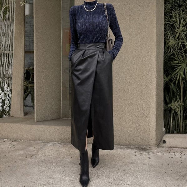 Velira Trousers & Bottoms Women Juoda / S Monako Wrap-Front Oda Midi Sijonas