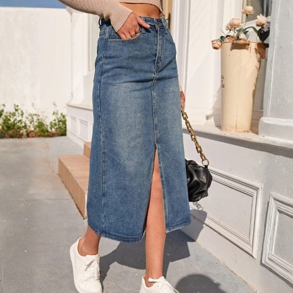 Velira Trousers & Bottoms Women Krantinės Priekinio Skaldymo Džinsinė Sijonas