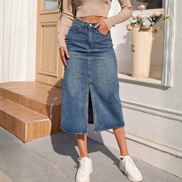 Velira Trousers & Bottoms Women Krantinės Priekinio Skaldymo Džinsinė Sijonas