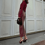 Velira Trousers & Bottoms Women Marlowe Blizgi Midi Sijonas su Įpjova