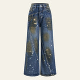 Velira Trousers & Bottoms Women Mėlyna / S Arden dažais išmarginti plačios kojos džinsai