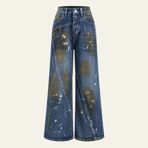Velira Trousers & Bottoms Women Mėlyna / S Arden dažais išmarginti plačios kojos džinsai