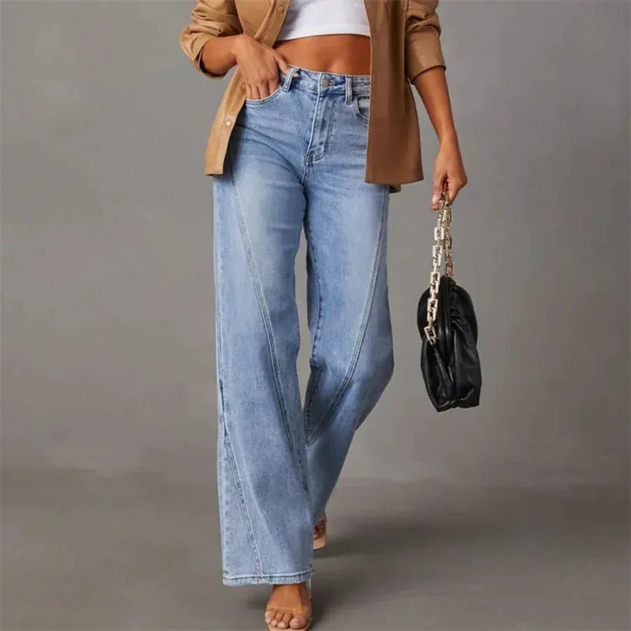 Velira Trousers & Bottoms Women Mėlyna / S Palermo Plati Kojų Aukštai Juosmeninės Džinsai