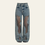 Velira Trousers & Bottoms Women Milan Mesh-Panel Aukšto Liemens Džinsai