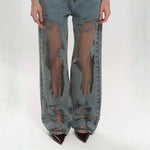 Velira Trousers & Bottoms Women Milan Mesh-Panel Aukšto Liemens Džinsai