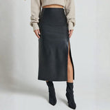 Velira Trousers & Bottoms Women Monako odinė midi sijonas su šoniniu įpjovimu
