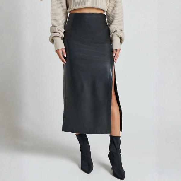 Velira Trousers & Bottoms Women Monako odinė midi sijonas su šoniniu įpjovimu