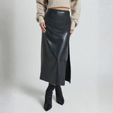 Velira Trousers & Bottoms Women Monako odinė midi sijonas su šoniniu įpjovimu