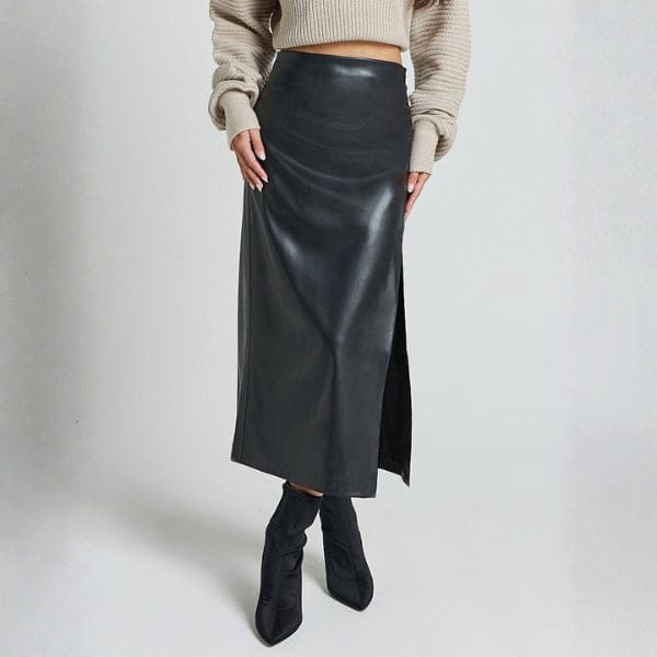Velira Trousers & Bottoms Women Monako odinė midi sijonas su šoniniu įpjovimu