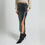 Velira Trousers & Bottoms Women Monako odinė midi sijonas su šoniniu įpjovimu