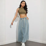 Velira Trousers & Bottoms Women Pakrantės Džinsinis Maxi Sijonas su Kordelėmis