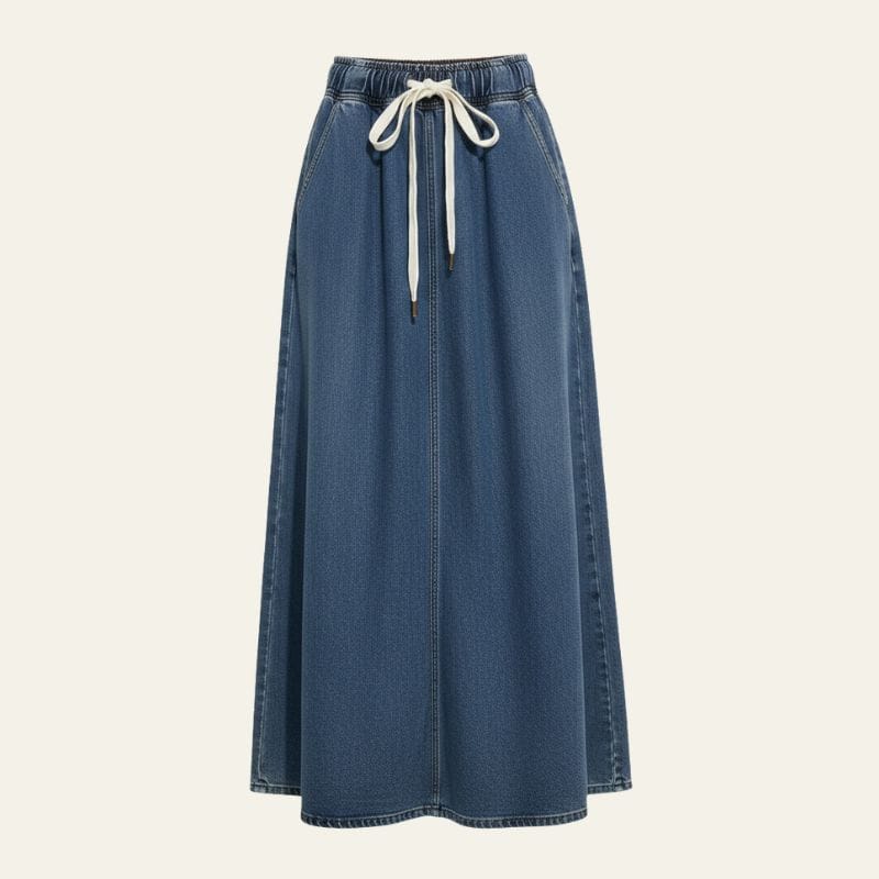 Velira Trousers & Bottoms Women Pakrantės Džinsinis Maxi Sijonas su Kordelėmis
