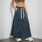 Velira Trousers & Bottoms Women Pakrantės Džinsinis Maxi Sijonas su Kordelėmis