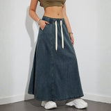 Velira Trousers & Bottoms Women Pakrantės Džinsinis Maxi Sijonas su Kordelėmis