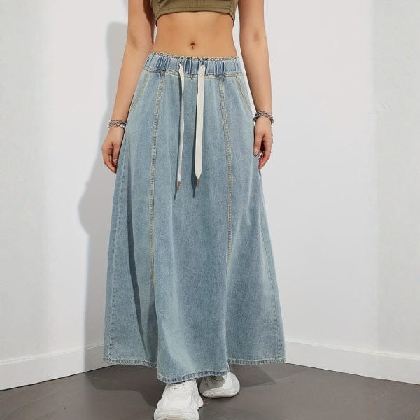 Velira Trousers & Bottoms Women Pakrantės Džinsinis Maxi Sijonas su Kordelėmis