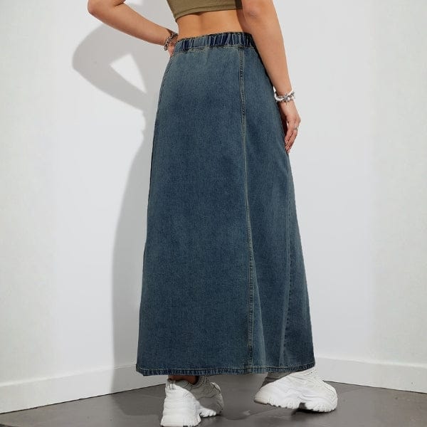 Velira Trousers & Bottoms Women Pakrantės Džinsinis Maxi Sijonas su Kordelėmis