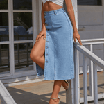 Velira Trousers & Bottoms Women Riviera Džinsinė Midi Sijonas Su Mygtukais